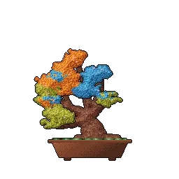 A three-era sakura bonsai swaying in the wind